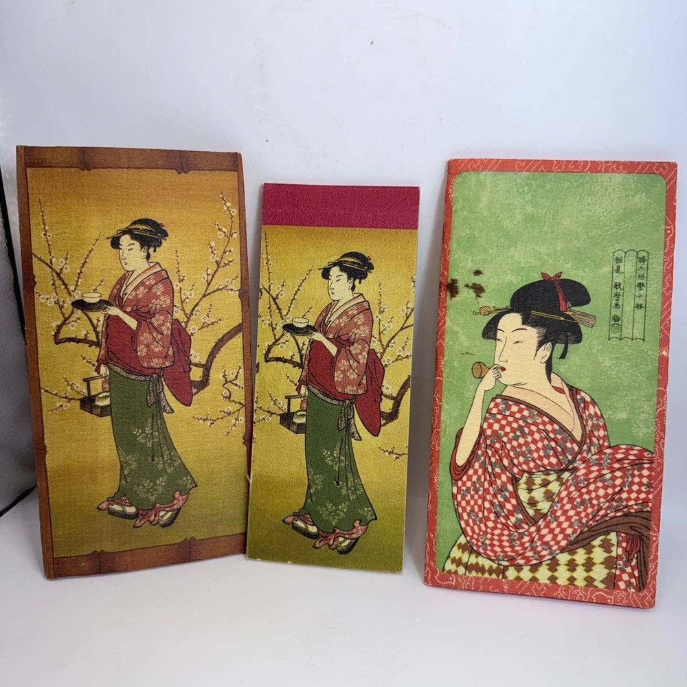 Vintage Japanese Ukiyo-e Geisha Stationery Set Fabric Folders and Notepad 3pc